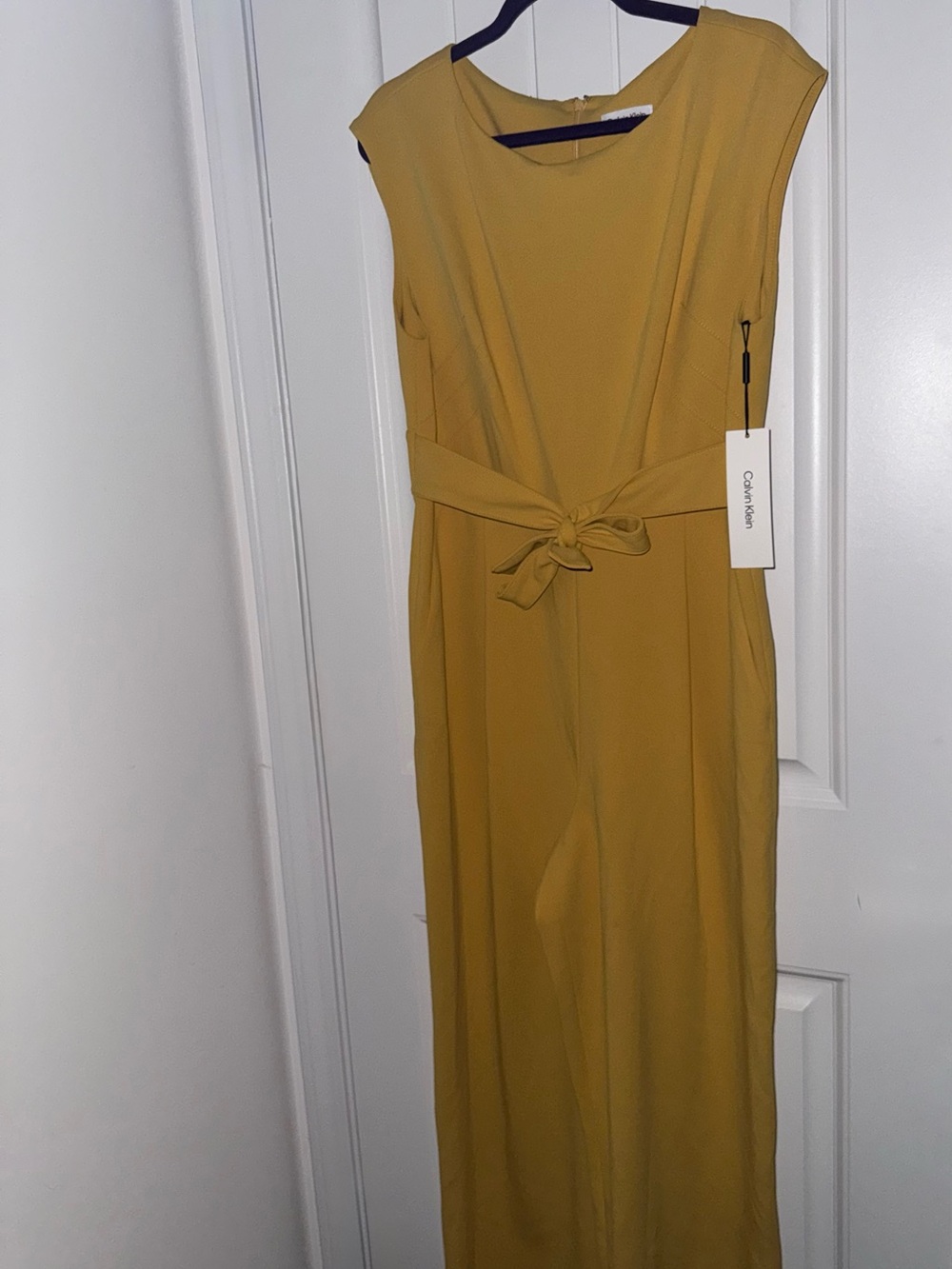 Calvin Klein Yellow Tie Waist Jumpsuit Size 12 NWT Flaw